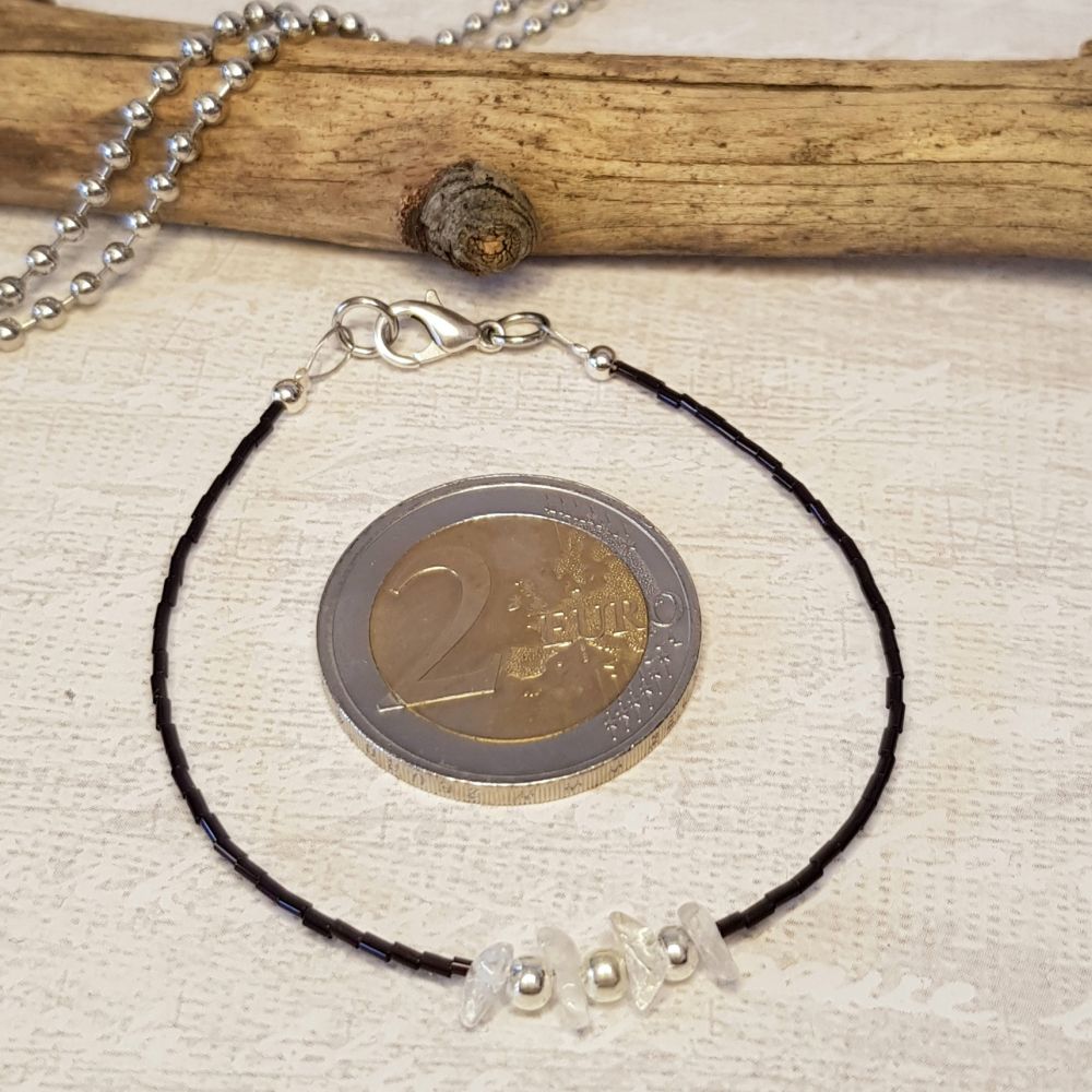Armband Glasperlen Schwarz Weiß