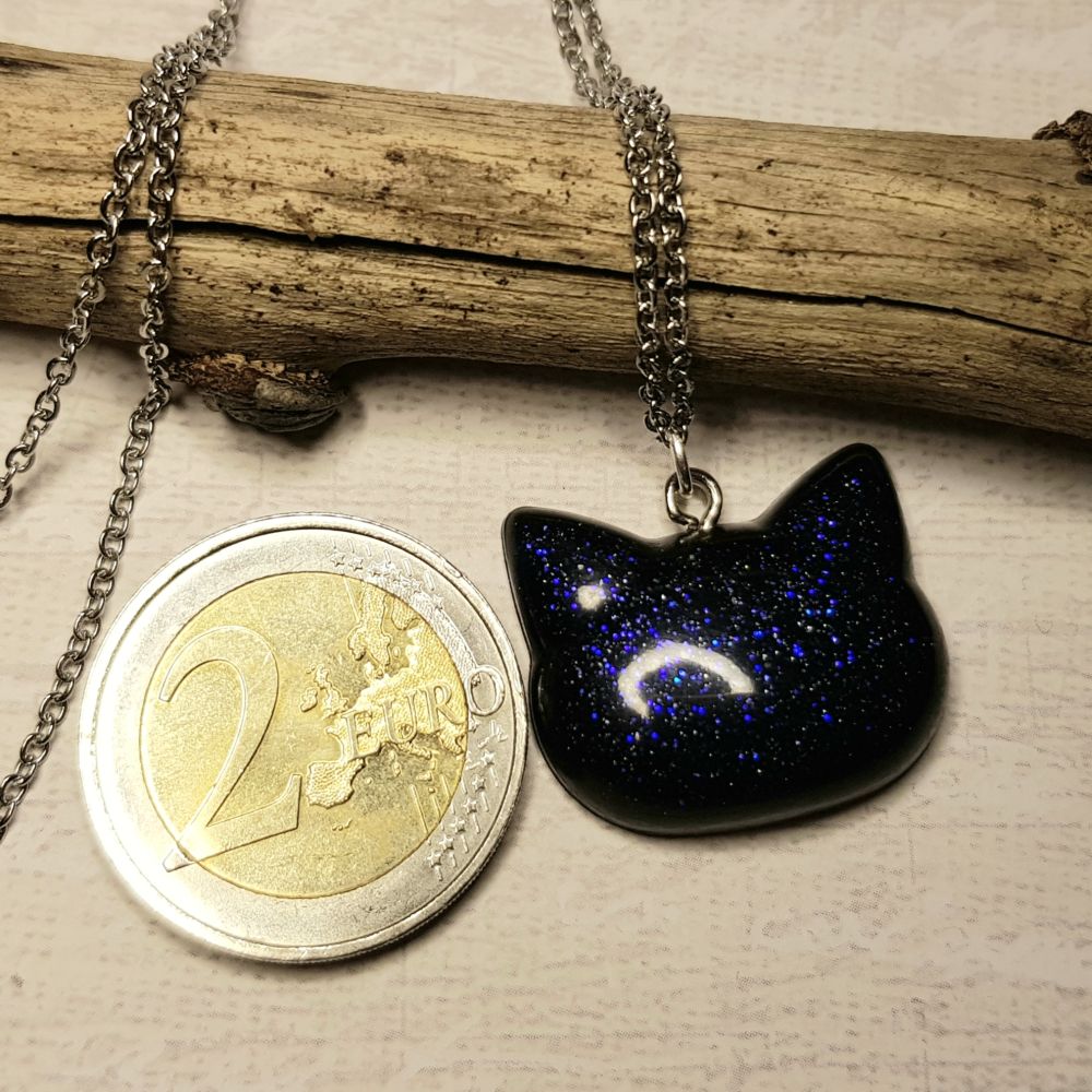 Halskette Katze Schwarz Glimmer