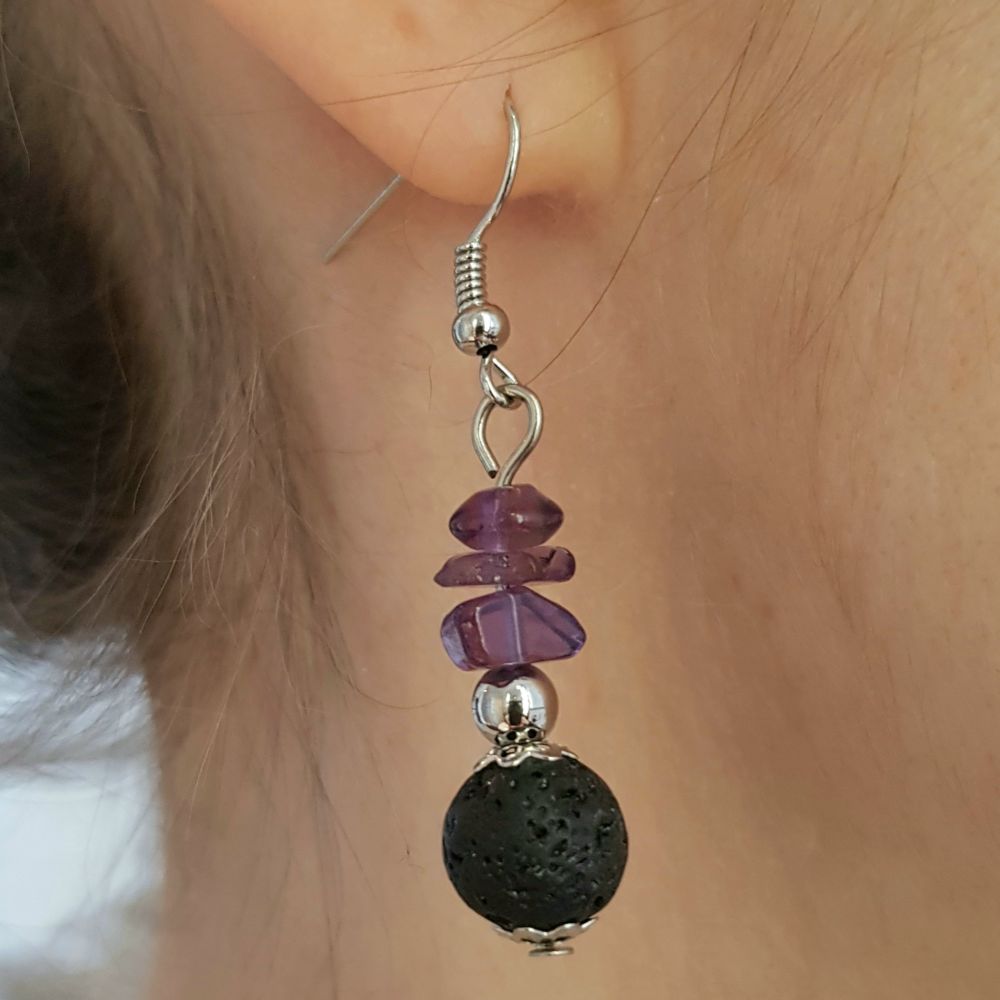 Ohrring Natur Lavastein-Amethyst 