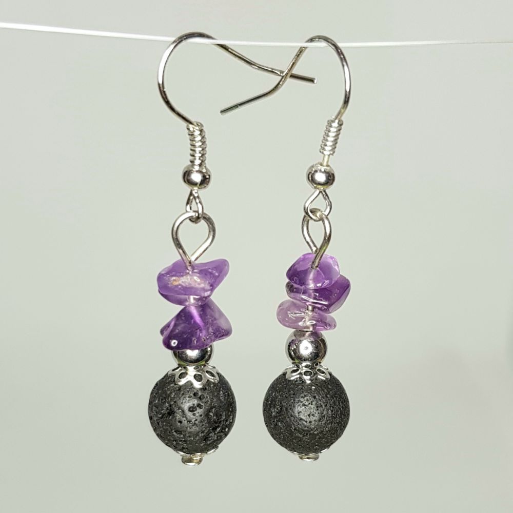 Ohrring Natur Lavastein-Amethyst